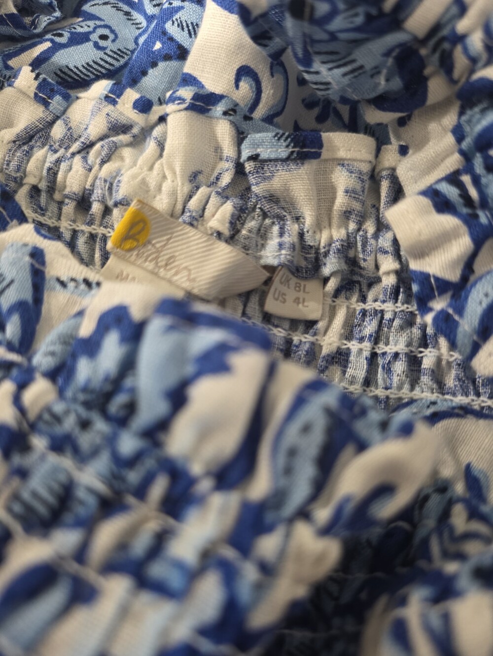 Boden Blue White Floral Linen Smocked Tall Maxi Dress Pockets US 4 Tall - Picture 5 of 6